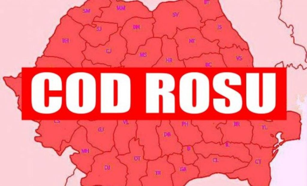 Încă un Cod roșu de ploi și vijelii emis de ANM. Sunt vizate opt județe