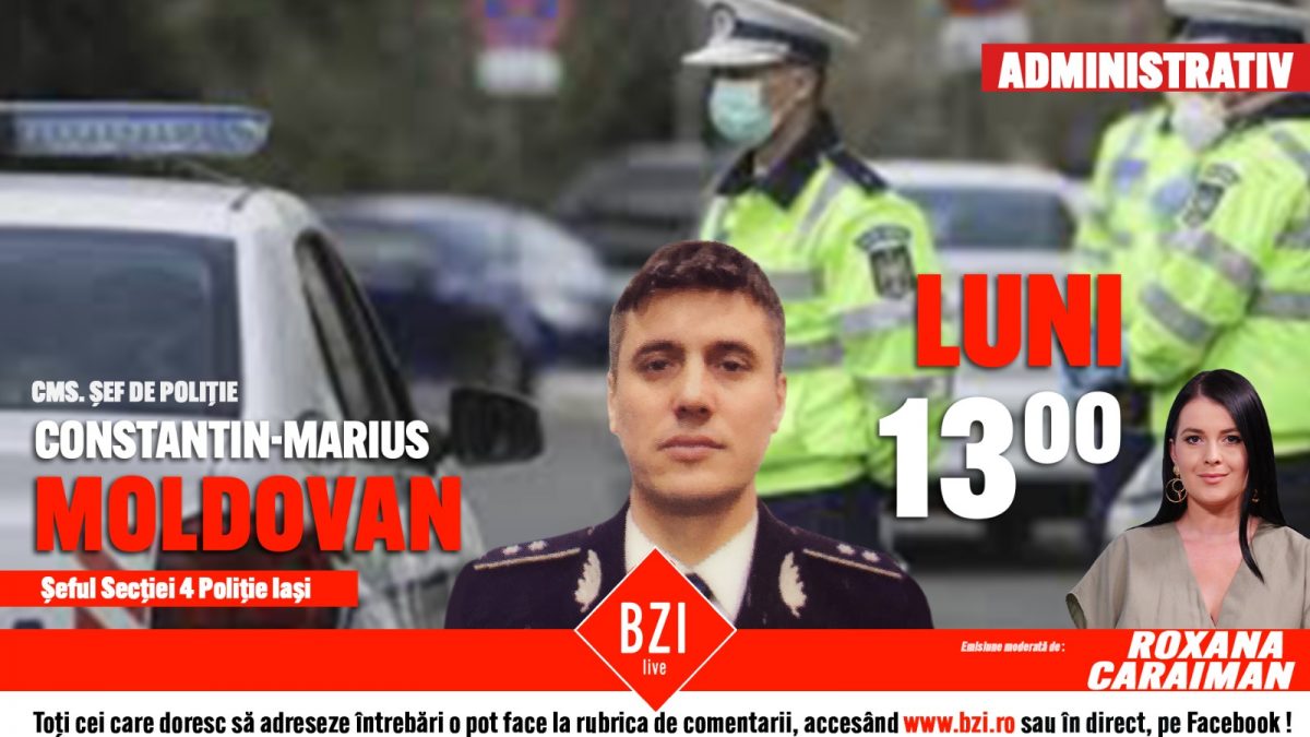 Continuăm inițiativa de a cunoaște activitatea secțiilor de poliție din municipiul Iași! Totul despre spețele cu care se confruntă polițiștii Secției 4 de Poliție Iași! Comisarul-șef de poliţie Constantin Marius Moldovan, șeful secției, vine la BZI LIVE!