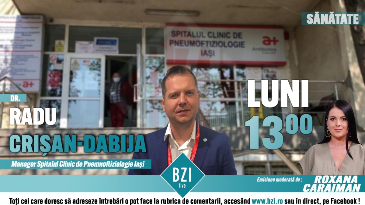 Medicul Radu Crișan, managerul Spitalului de Pneumoftiziologie Iași, discută la BZI LIVE despre evoluția cazurilor de Covid-19 în unitatea medicală și sechelele pulmonare dupa infecția cu Sars-CoV-2