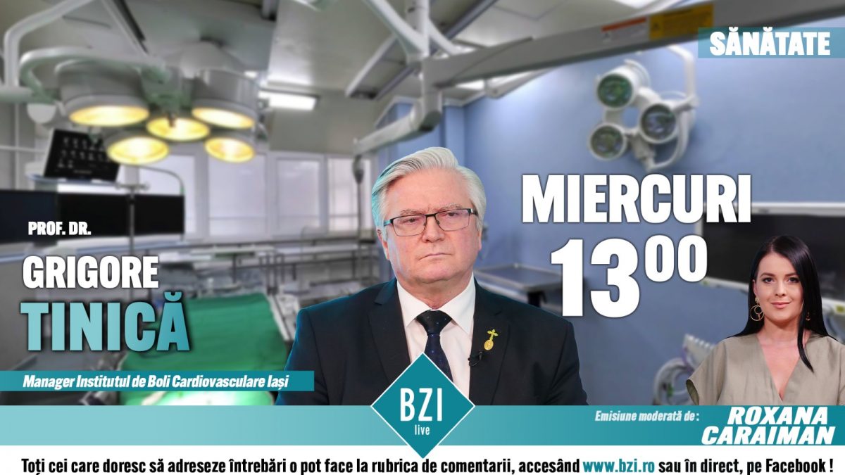 Toate afecțiunile cardiovasculare, de la naștere și până în ultimul stadiu al bolii, vor fi tratate la Iași. Prof. univ. dr. Grigore Tinică, managerul Institutului de Boli Cardiovasculare Iași, discută la BZI LIVE despre noul spital de medicină cardiovasculară ce va fi construit în comuna Miroslava