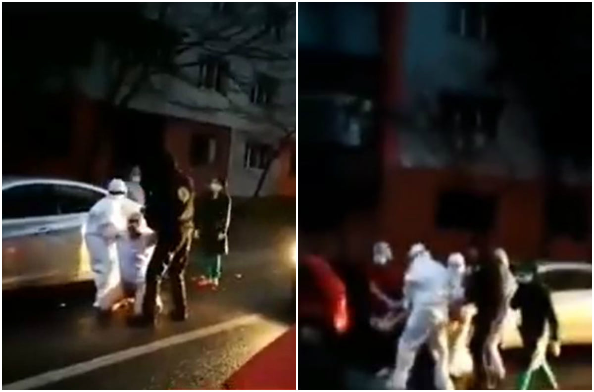 Imagini dramatice la Drobeta-Turnu Severin. Un pacient cu COVID cere ajutor în timp ce medicii îl târăsc pe jos – VIDEO