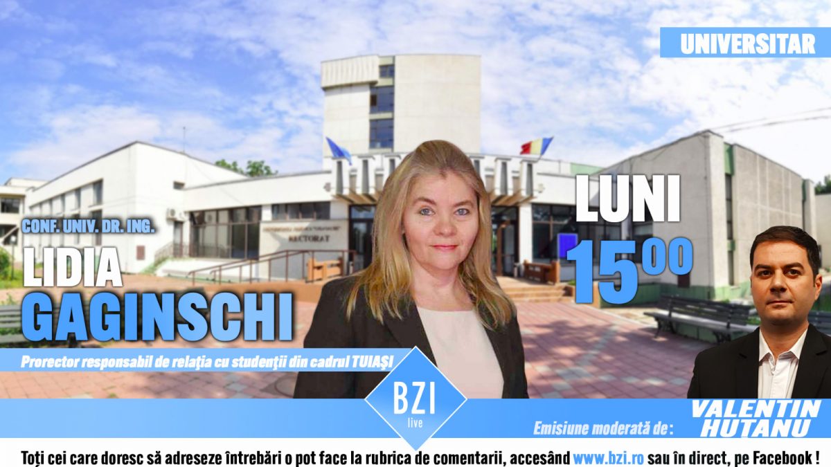 Activităţile, proiectele şi viaţa într-unul dintre cele mai mari Campusuri Studenţeşti din România, „Tudor Vladimirescu”, într-o emisiune BZI LIVE alături de conf. univ. dr. ing. Lidia Gaiginschi, prorector responsabil de relaţia cu studenţii la TUIASI
