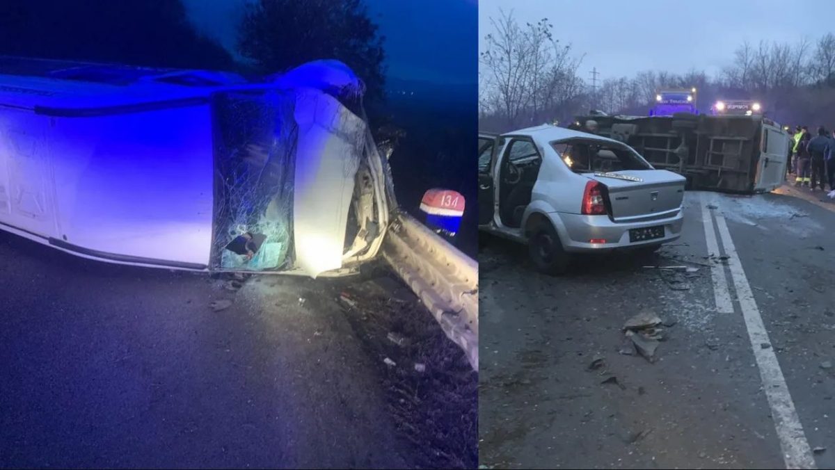 Accident teribil în Bacău după ce un microbuz cu 17 persoane s-a răsturnat. Şase oameni au ajuns la spital