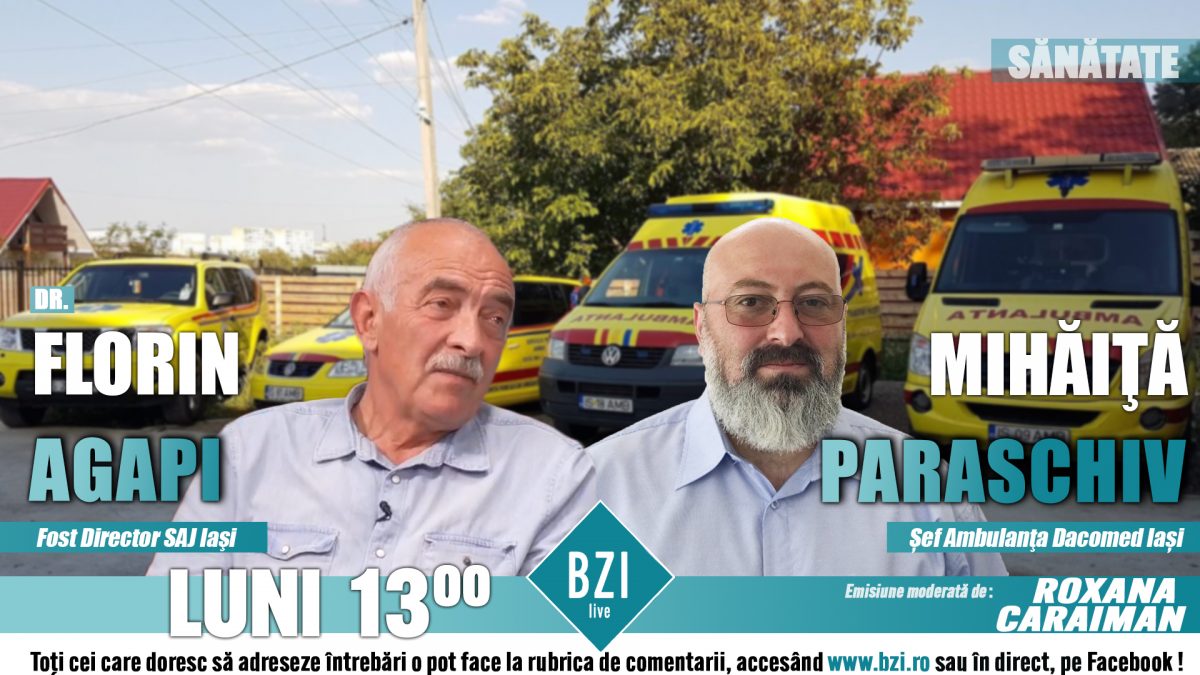 Cât de des se aud sirenele ambulanțelor private în pandemia de coronavirus? Mihăiță Paraschiv, șef Ambulanță Dacomed Iași, împreună cu dr. Florin Agapi, unul dintre asociați și fost director SAJ Iași, discută la BZI LIVE despre serviciile alternative de ambulanță din această perioadă