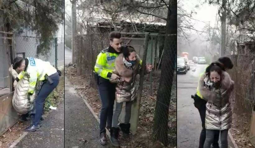 Un polițist din Capitală filmat în timp ce brusca și încătușa o tânără care vindea ilegal ghiocei – Video