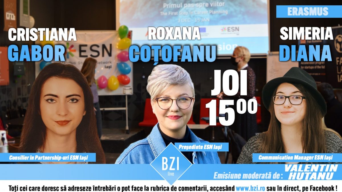 România şi Iaşul, punct de atracţie academică, experienţa de viaţă şi culturală pentru studenţii străini! În lumina reflectoarelor Studioului BZI LIVE sunt invitaţi reprezentanţii Erasmus Student Network, într-o nouă ediţie de impact