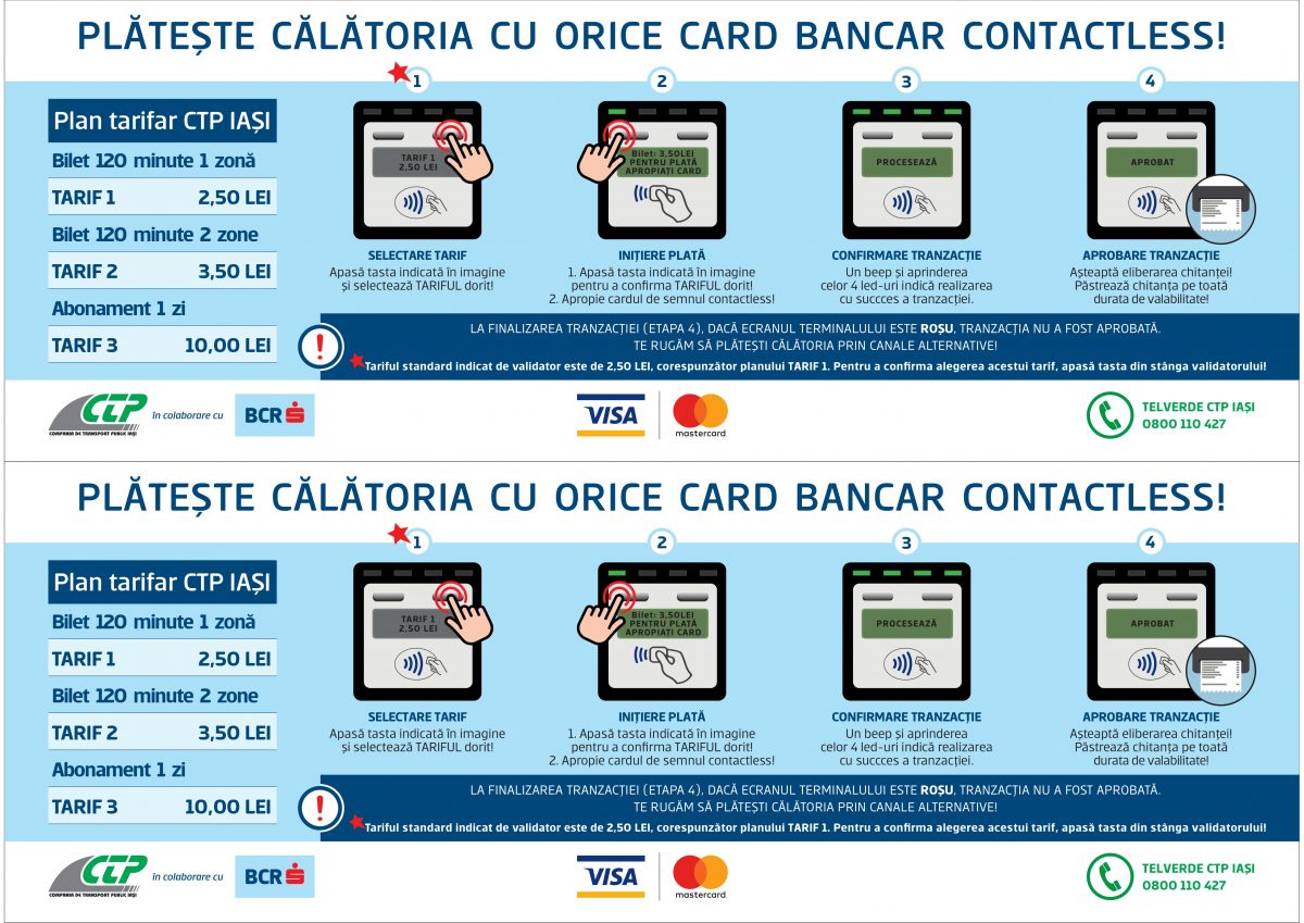 Biletele valabile pe două zone și abonamentele valabile o zi se pot plăti și cu cardul