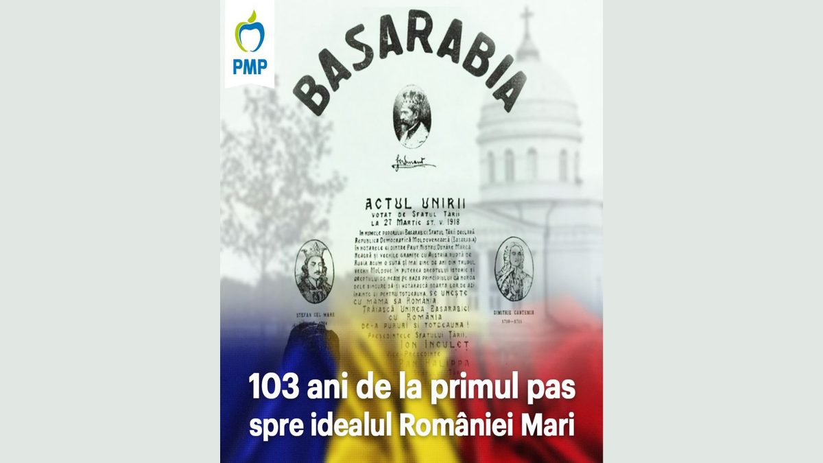 PMP a transmis un mesaj cu ocazia împlinirii a 103 de la adoptarea Declarației de Unire a Basarabiei cu Regatul României