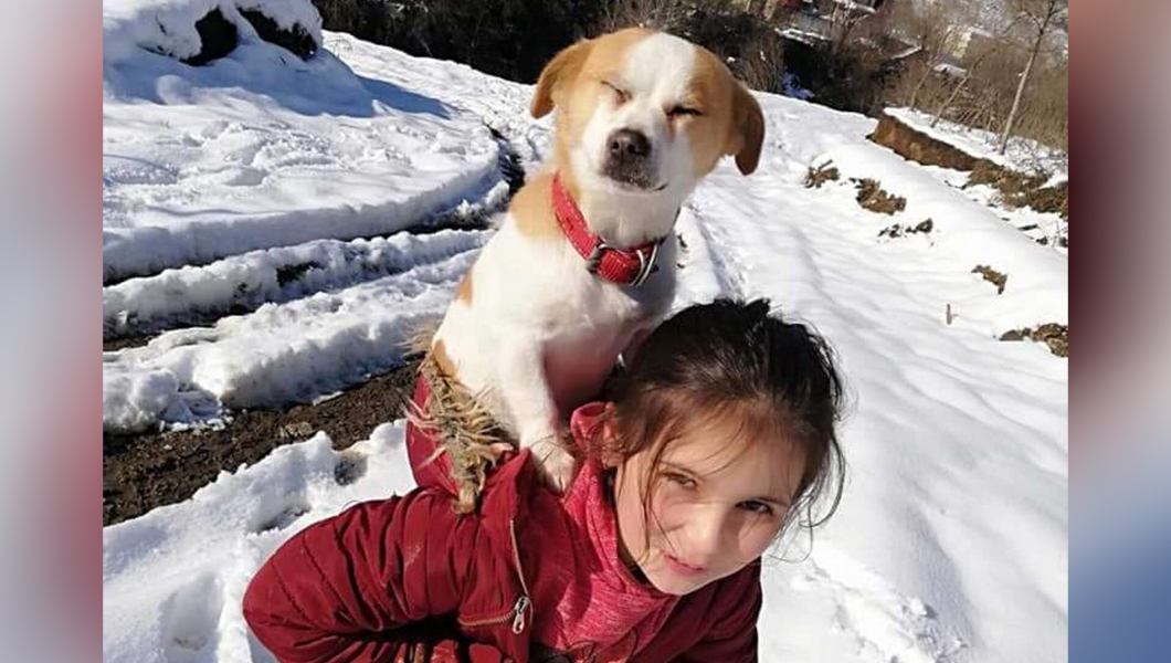 O fetiţă în vârstă de 9 ani a străbătut 2 kilometri cu câinele în spate, prin zăpadă pentru a-l duce la veterinar – FOTO