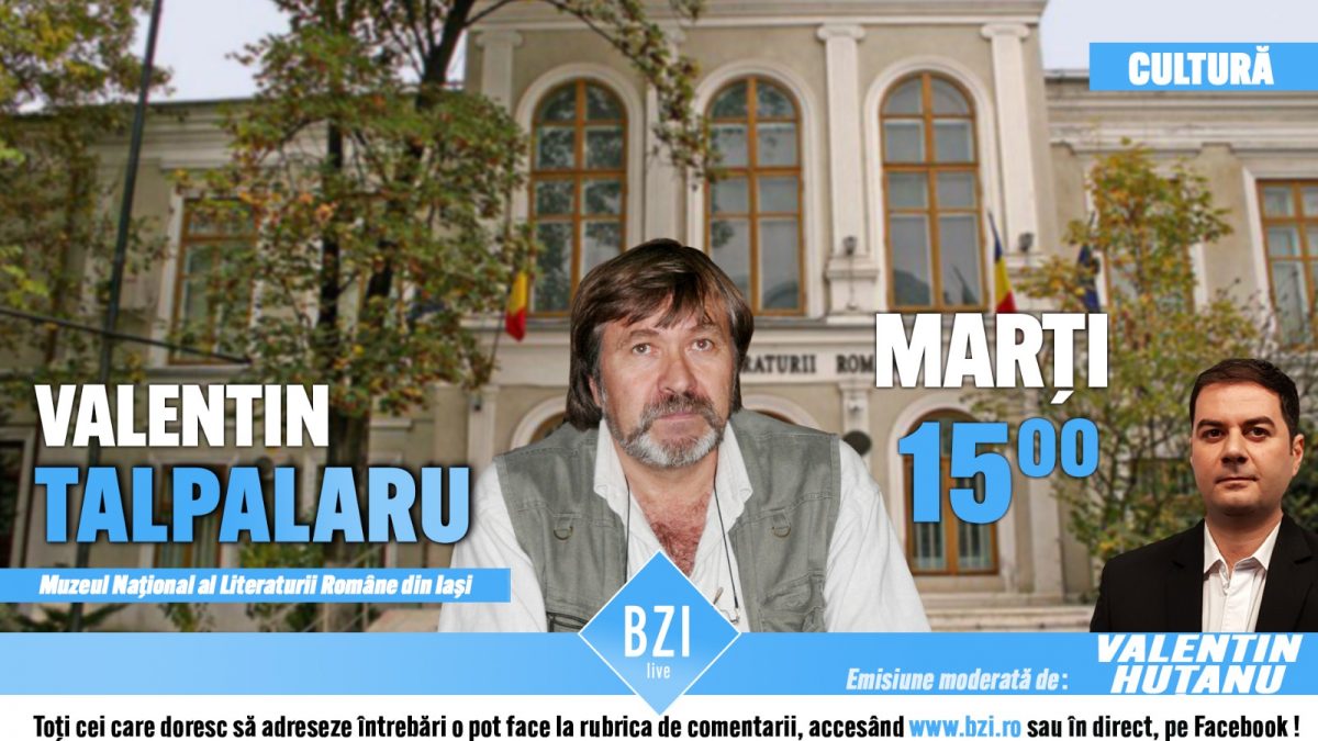 În Studioul BZI LIVE va avea loc o emisiune specială despre cultură, literatură, carte şi marea personalitate a lui Vasile Alecsandri. Invitat va fi scriitorul Valentin Talpalaru, muzeograf din cadrul Muzeului Naţional al Literaturii Române Iaşi