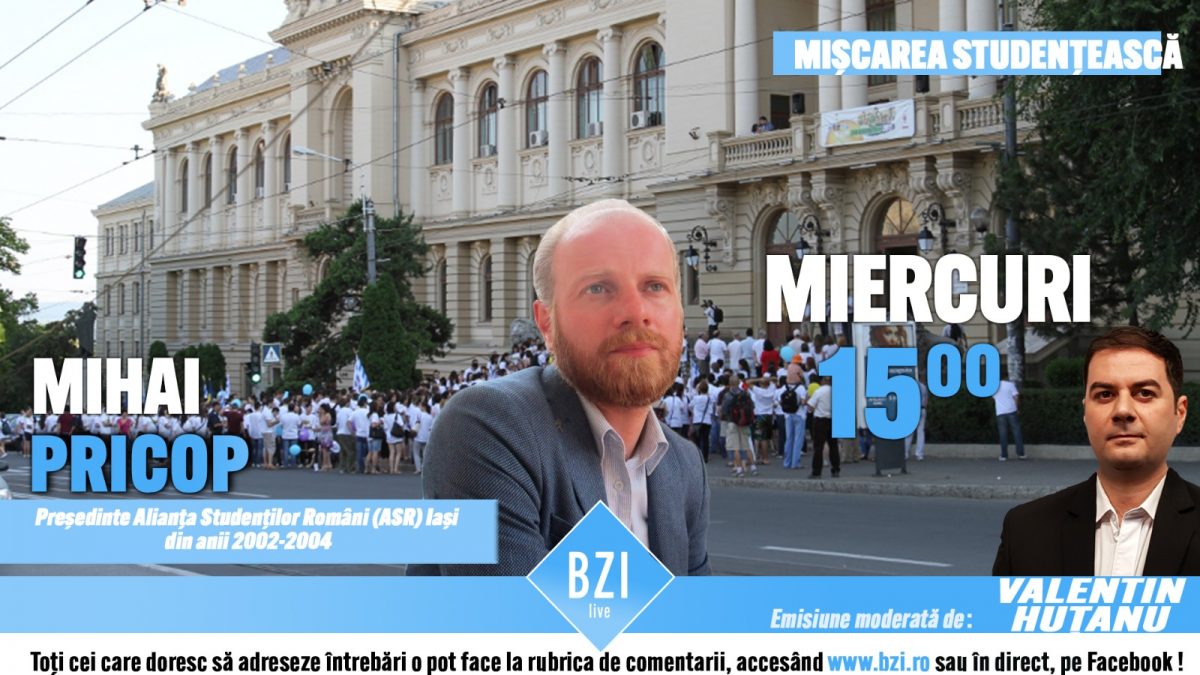 Despre mişcarea studenţească, de acum două decenii, rememorări şi mărturii interesante, într-o emisiune BZI LIVE alături de Mihai Pricop, fost preşedinte al Alianţei Studenţilor Români