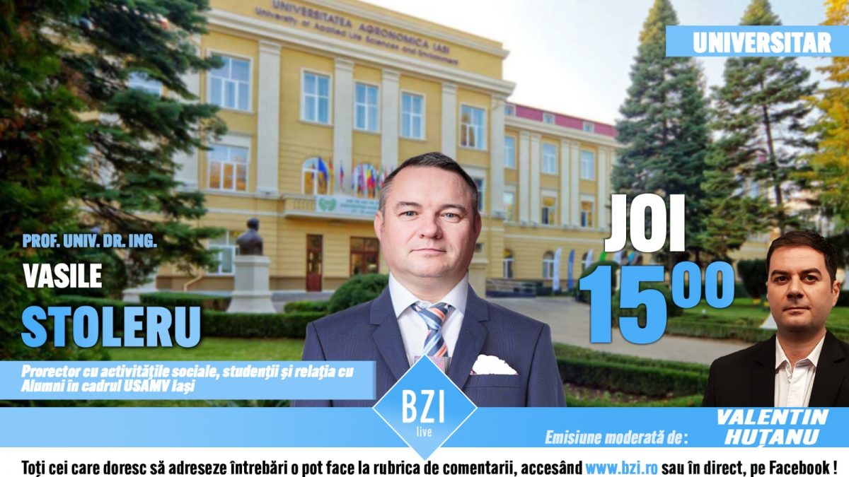 Ediţie BZI LIVE despre interesantul şi căutatul domeniu al agriculturii, schimbări climatice, obţinerea hranei ecologice şi educaţie în Ştiinţele Agricole alături de prof. univ. dr. ing. Vasile Stoleru, prorector al USAMV Iaşi