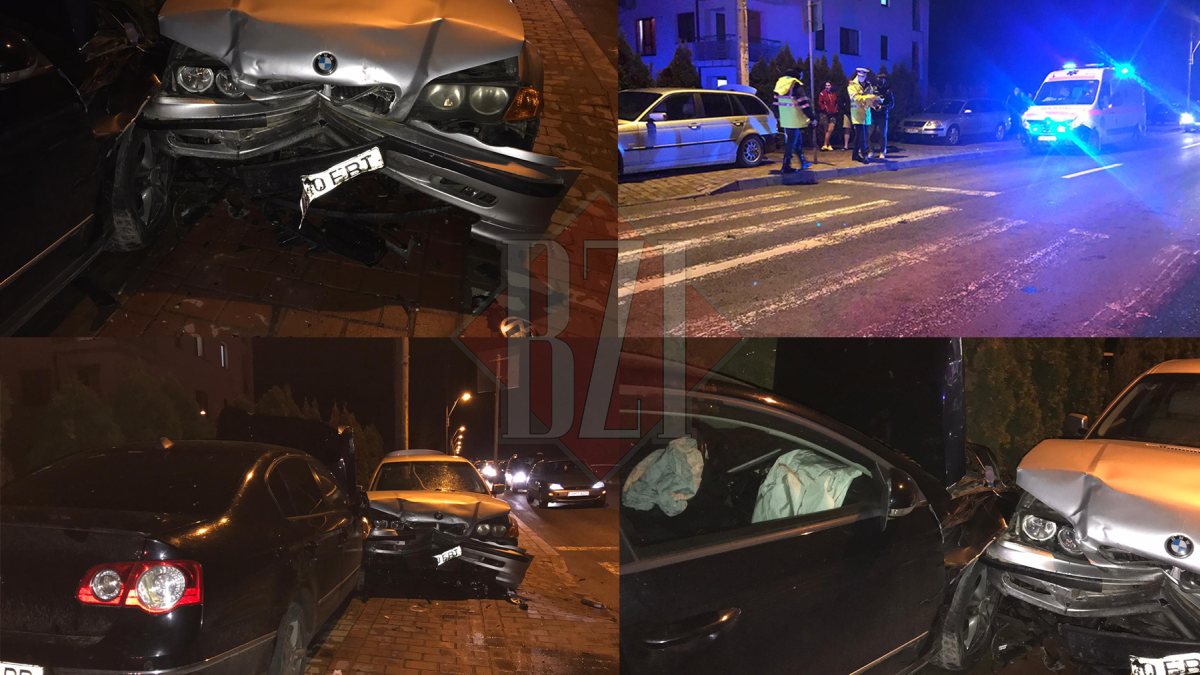 Noapte agitată în Copou. Trei mașini au fost serios avariate după un impact puternic. Un BMW parcat pe trotuar, țintă sigură