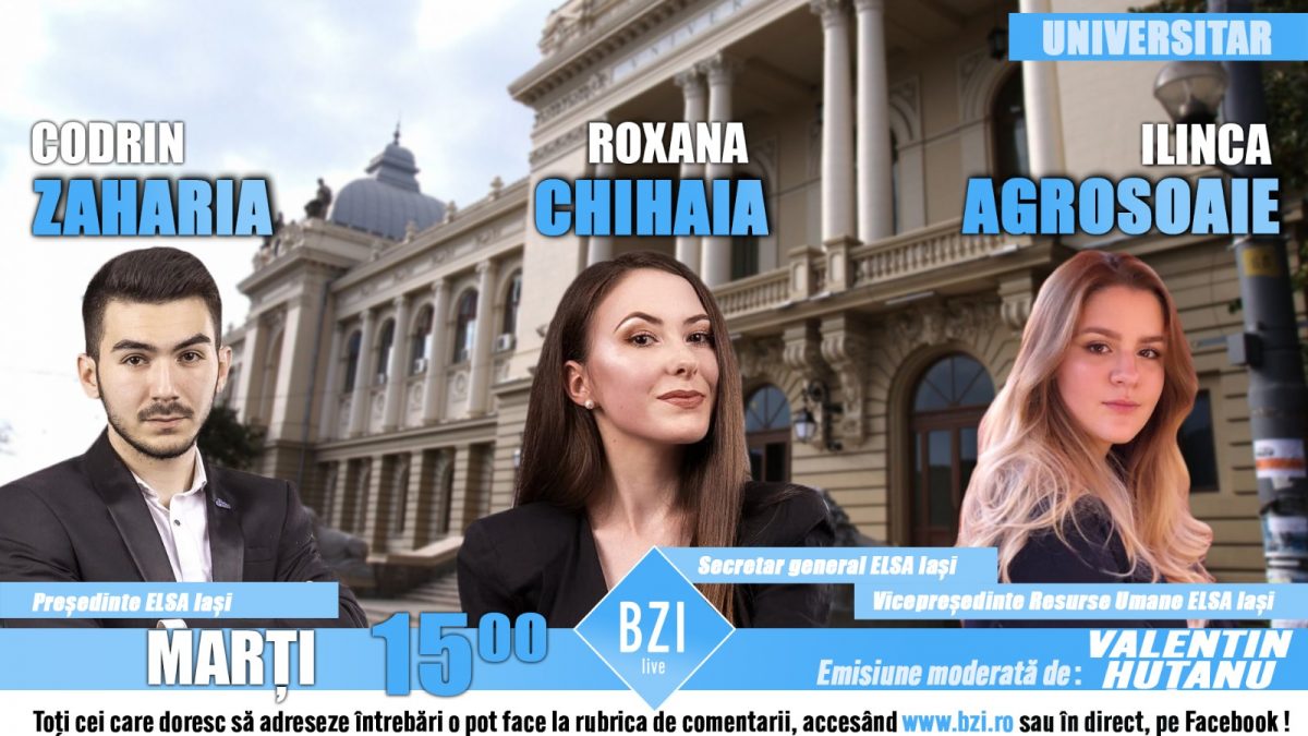 Despre implicare, atitudine, acţiuni umanitare, activităţi educaţionale, civice, într-o ediţie BZI LIVE despre şi pentru noua generaţie de succes a României alături de Roxana Chihaia, Ilinca Agrosoaie şi Codrin Zaharia, reprezentanţi ai „The European Law Students’ Association” Iaşi şi studenţi ai Facultății de Drept a Universității „Cuza” din Iaşi