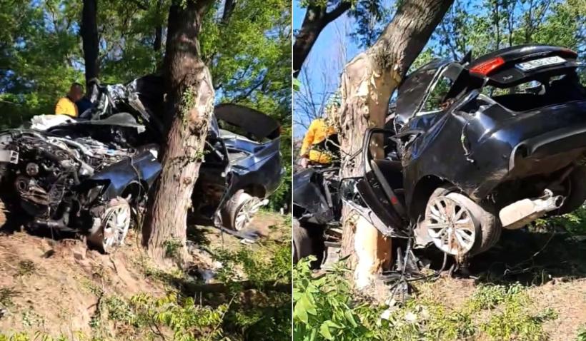Accident rutier mortal la Medgidia. Doi tineri au decedat pe loc, după ce un Audi s-a izbit de mai mulți copaci – VIDEO