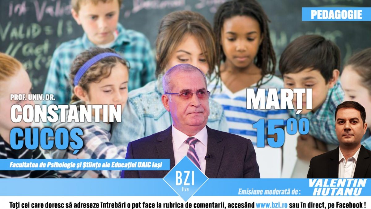 TOP EDUCAŢIE! În Studioul BZI LIVE, o nouă ediţie ce se va axa, în principal, pe: motivaţia pentru cariera didactică, pregătirea învăţământului românesc pentru perioada post-pandemică sau redefiniri în formarea viitorilor dascăli alături de prof. univ. dr. Constantin Cucoş, coordonator al masteratului Didactic din cadrul Universităţii „Cuza” Iaşi