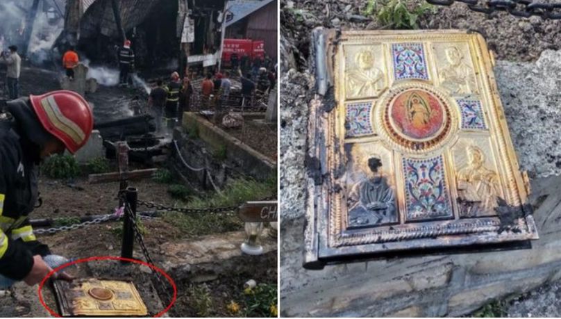 Minune la biserica arsă din Bârseşti: Evanghelia a scăpat intactă din flăcări