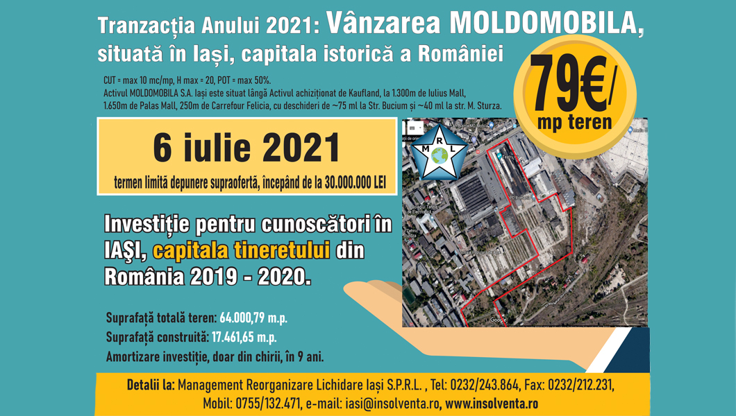 TRANZACȚIA ANULUI 2021:  VÂNZAREA MOLDOMOBILA SITUATĂ ÎN IAȘI, CAPITALA ISTORICĂ A ROMÂNIEI