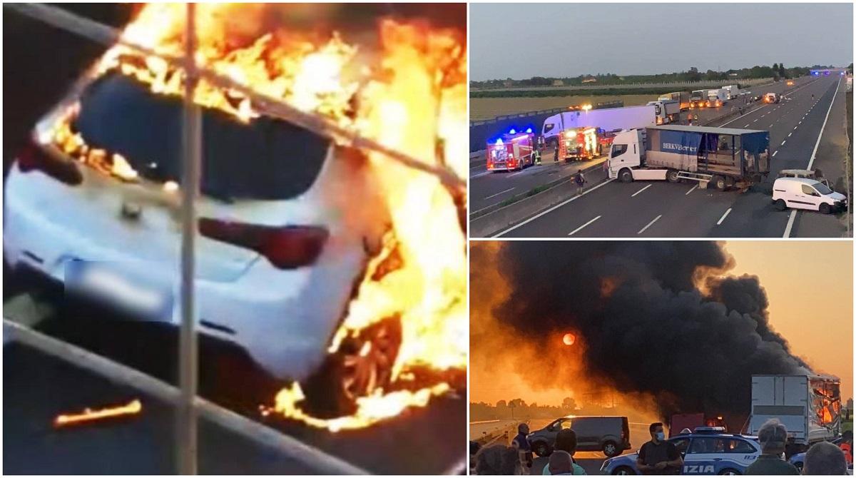 Bandiții au pus cuie pe asfalt, au incendiat mai multe mașini, au ameninţat cu arma șoferii, apoi au forțat doi camionagii să blocheze cu TIR-urile drumul – FOTO, VIDEO