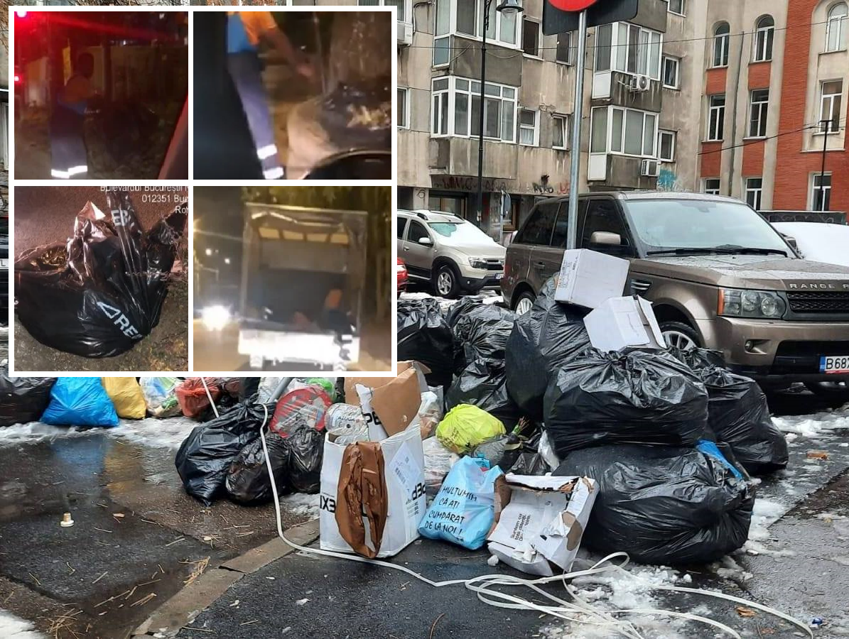Situație revoltătoare în Sectorul 1. Un angajat de la salubritate surprins în timp ce scoate sacii de gunoi din mașină și îi așază pe trotuar