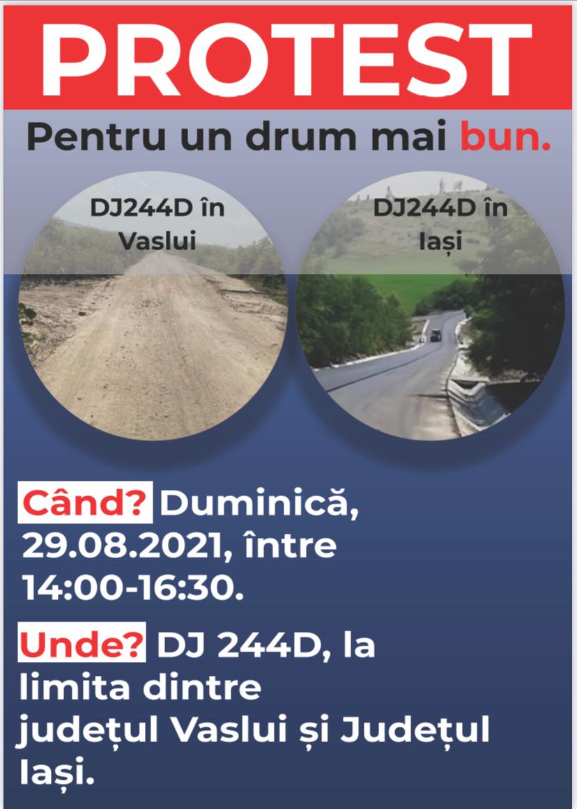 Protest al şoferilor pentru modernizarea drumului judeţean DJ 244 D între judeţul Iaşi şi judeţul Vaslui – FOTO, VIDEO