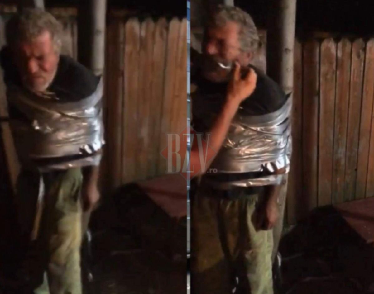 Un bărbat din Vaslui a fost legat de un stâlp cu bandă scotch. Mai mulţi tineri îl batjocoresc – VIDEO