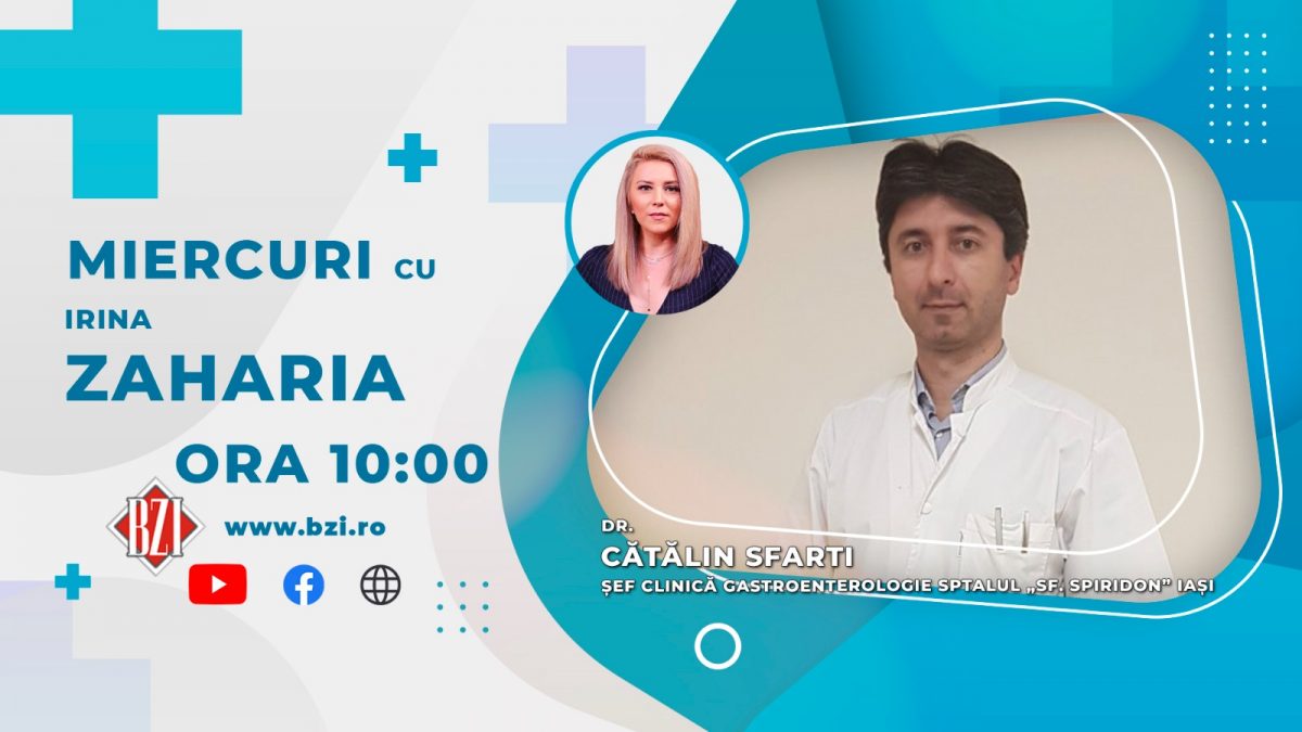 Dr. Cătălin Sfarti, șeful Secției de Gastroenterologie a Spitalului Sfântul Spiridon Iași, vine miercuri în platoul BZI LIVE, să discute despre afecțiunile gastroenterologice