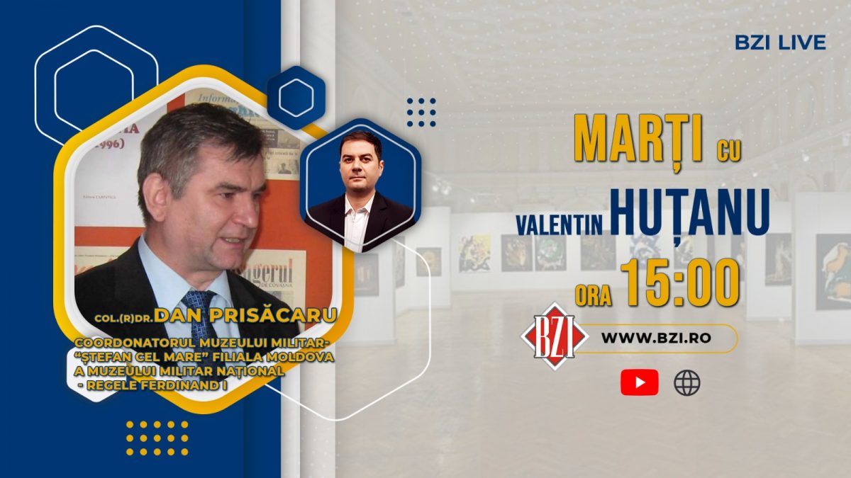 În Studioul BZI LIVE este programată o ediţie interesantă alături de colonelul (r) dr. Dan Prisacaru, coordonatorul Muzeului Militar „Ştefan cel Mare” – filiala Moldova a Muzeului Militar Naţional „Regele Ferdinand I”