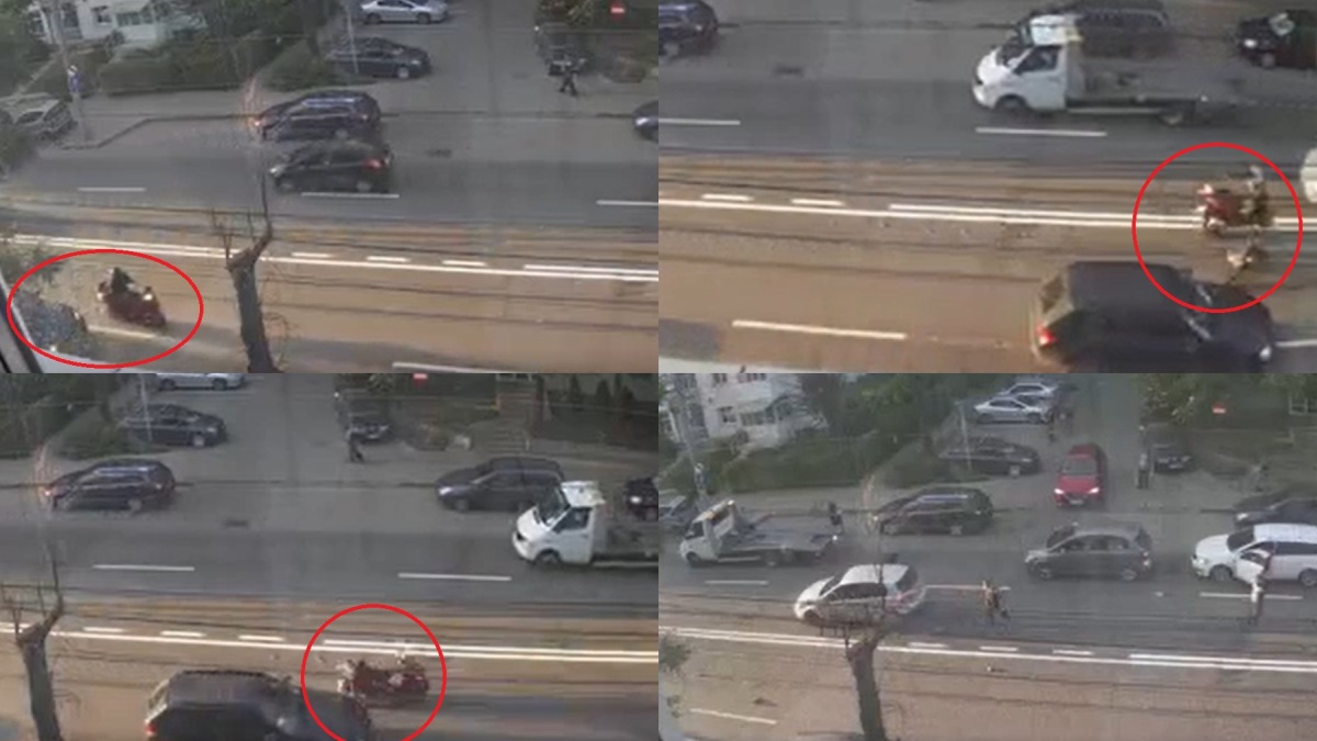 Imagini incredibile surprinse la Iași! Un motociclist a fost cât pe ce să fie ucis de o șoferiță cu care s-a certat în trafic! Izbit în plin, a fost proiectat pe contrasens!