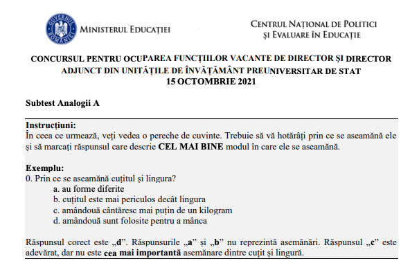 Ce subiecte au avut de rezolvat profesorii care au participat la concursul de directori şi directori adjuncţi