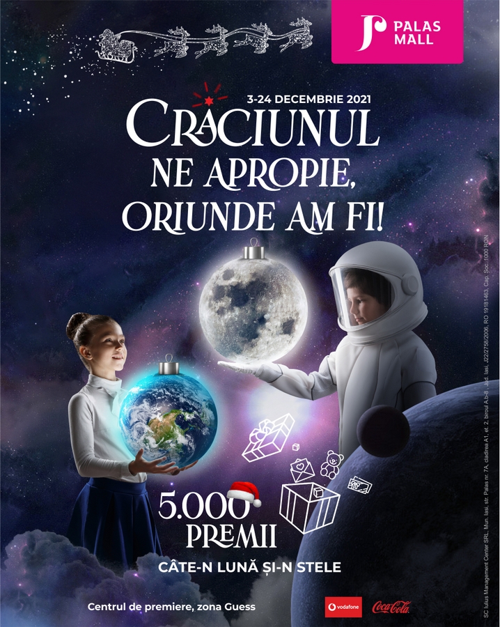 Fii „turist spațial” la Palas! Crăciunul Cosmic îl aduce pe Moșu` în haine de astronaut, dar și premii „câte-n lună și-n stele”