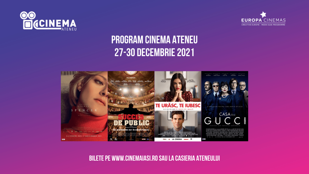 Filmele ce vor fi difuzate la Cinema Ateneu în ultima săptămână a anului