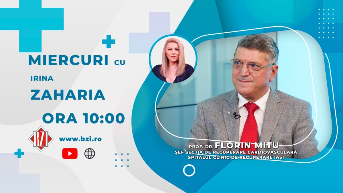 Prof.dr. Florin Mitu, șeful Clinicii de Recuperare Cardiovasculară, Spitalul de Recuperare Iași vine miercuri în platoul BZI LIVE să discute despre recuperarea cardiovasculară după Covid-19