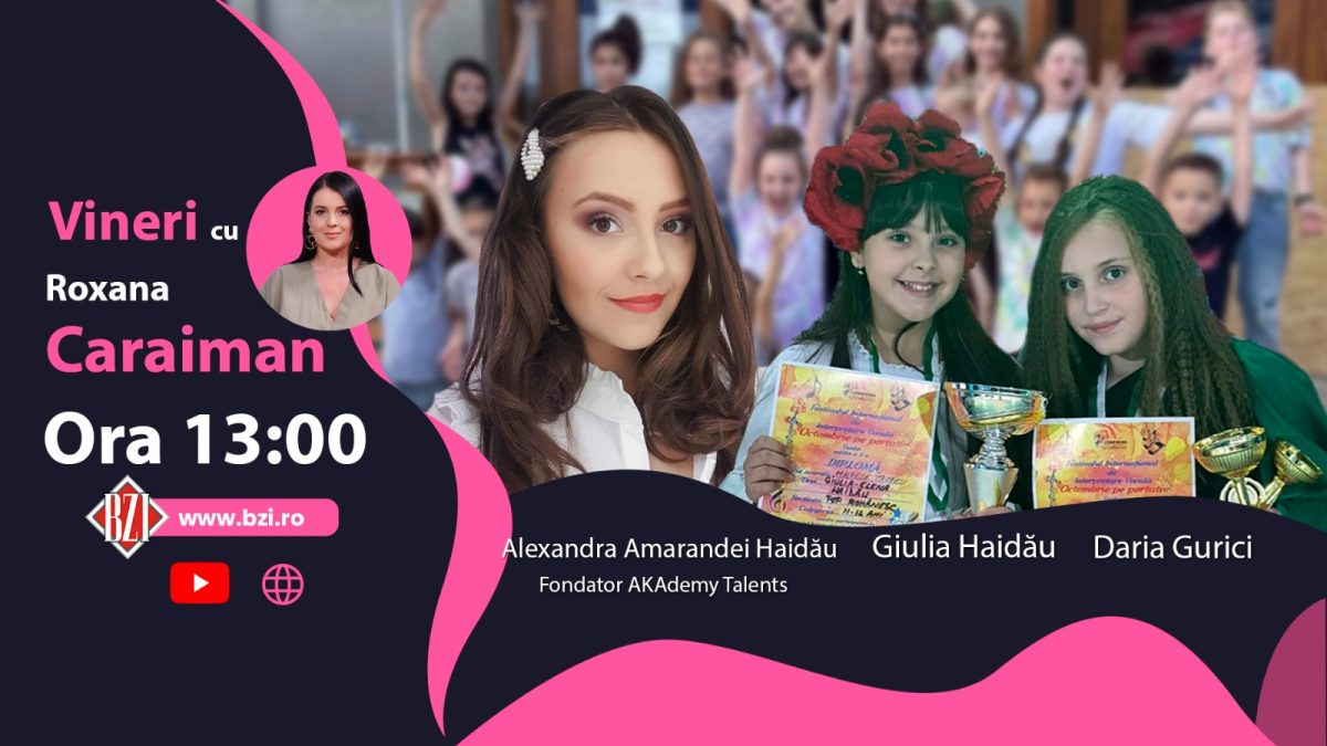 Alexandra Amarandei Haidău, fondatoarea AKAdemy Talents, împreună cu Giulia Haidău și Daria Gurici vă colindă la BZI LIVE