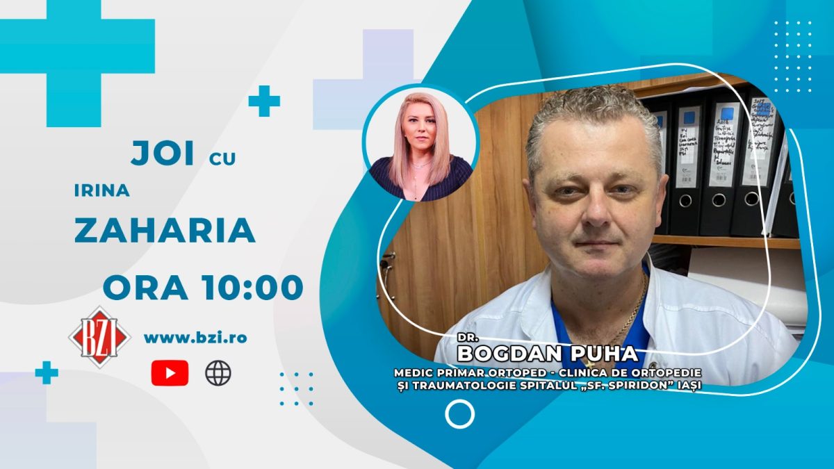 Dr. Bogdan Puha, medic primar ortoped, Clinica de Ortopedie și Traumatologie a Spitalului Sf. Spiridon Iași, va discuta în emisiunea BZI LIVE despre fracturile de sezon