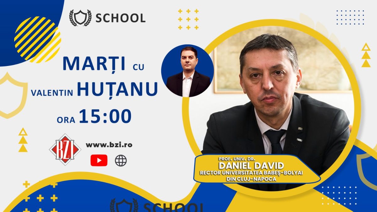 România Inteligentă! Şirul edițiilor-dialog BZI LIVE exclusiviste, ce-i are ca invitaţi speciali pe oficialii marilor centre academice din ţară continua alături de prof. univ. dr. Daniel David, rectorul Universităţii „Babes-Bolyai” din Cluj-Napoca