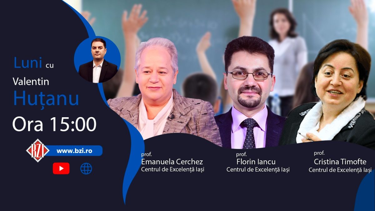 România Inteligentă! În Studioul BZI LIVE este programată o nouă ediție-dialog specială alături de profesorii Cristina Timofte, Emanuela Cerchez şi Florin Iancu, coordonatori ai Centrului de Excelență Iaşi, care aniversează 20 de ani