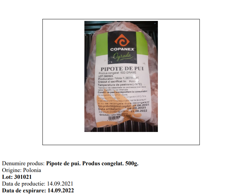 Pipote de pui contaminate cu Salmomella, restrase din magazinele Profi