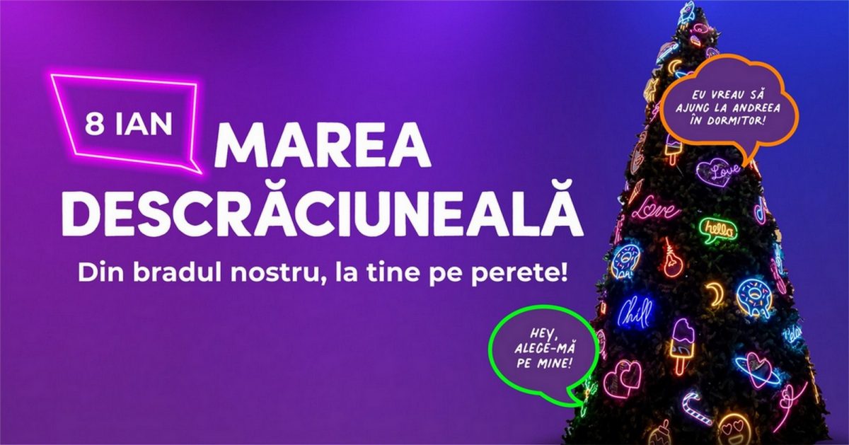 „Marea Descrăciuneală” la Iulius Mall Iași. Află ce trebuie să faci pentru a pleca acasă cu o decorațiune neon din brad!