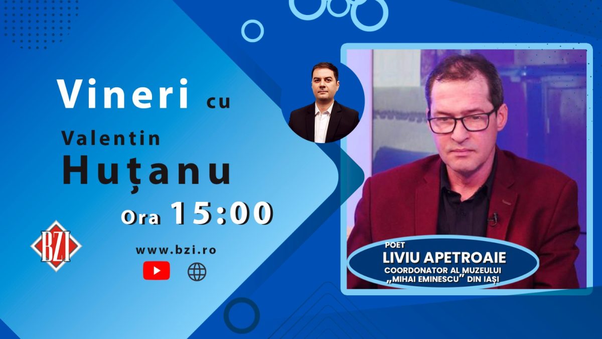 Ediție-documentar despre marele poet naţional Mihai Eminescu, în Studioul BZI LIVE la 172 de ani de la naşterea ”Luceafărului” alături de poetul şi muzeograful Liviu Apetroaie – Muzeul ”Mihai Eminescu” din Parcul Copou