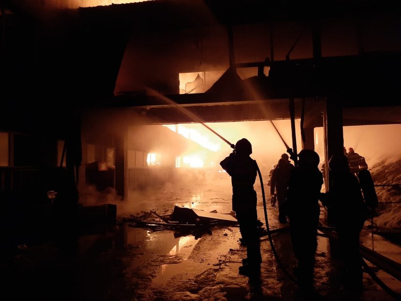 Incendiu puteric în Maramureș. O fabrică de mobilă, cuprinsă de flăcări – FOTO