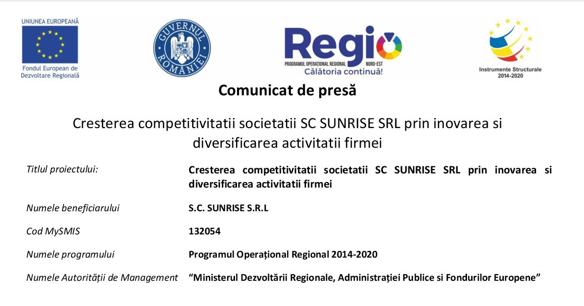 Cresterea competitivitatii societatii SC SUNRISE SRL prin inovarea si diversificarea activitatii firmei