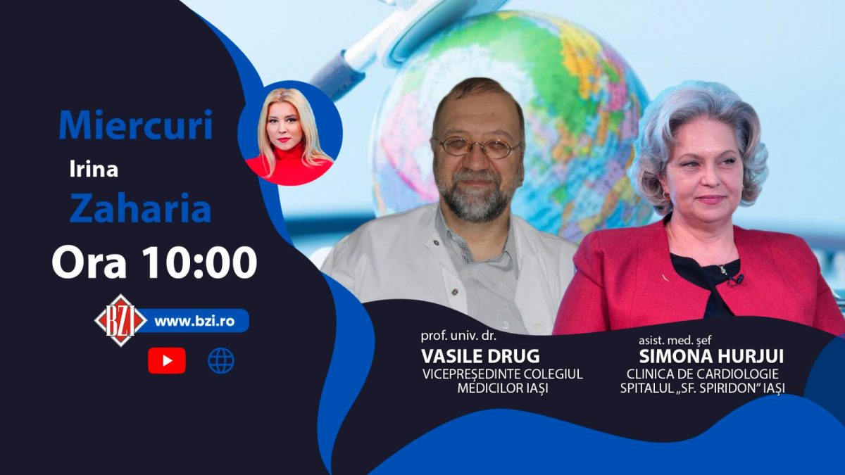 Prof.dr. Vasile Drug, vicepreședintele Colegiului Medicilor Iași și Simona Hurjui, asistent șef, Clinica de Cardiologie, Spitalul Sf. Spiridon Iași discută în platoul BZI LIVE despre Ziua Mondială a Sănătății.