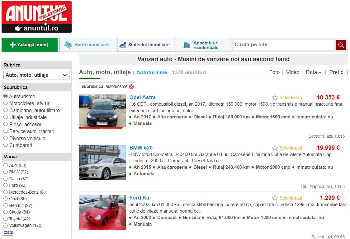 Cauți mașini noi sau second-hand? Accesează o ofertă variată de mașini de vânzare și alege-ți automobilul preferat!