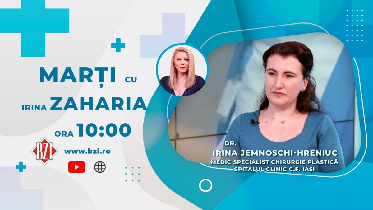 Dr. Irina Hreniuc Jemnoschi, medic specialist chirurgie plastică, Spitalul CF Iași, discută în emisiunea BZI LIVE despre reconstrucțiile chirurgicale post traumatice sau după arsuri si intervențiile reparatorii după mușcăturile de insecte