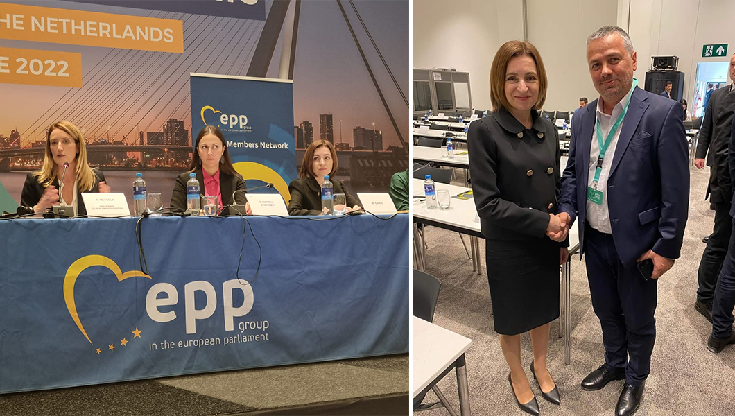 Noi discuții la congresul PPE din Olanda! Petru Movilă, șeful PMP Iași, s-a întâlnit cu Maia Sandu, președintele Republicii Moldova
