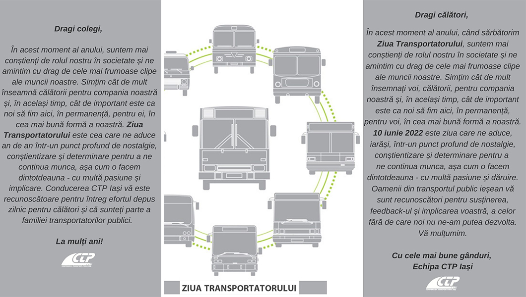 La mulți ani de Ziua Transportatorului. Iată mesajul publicat de CTP Iași