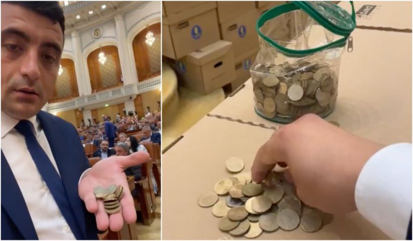 Un nou scandal în Parlament. George Simion a venit cu o pungă plină cu monede de 50 bani
