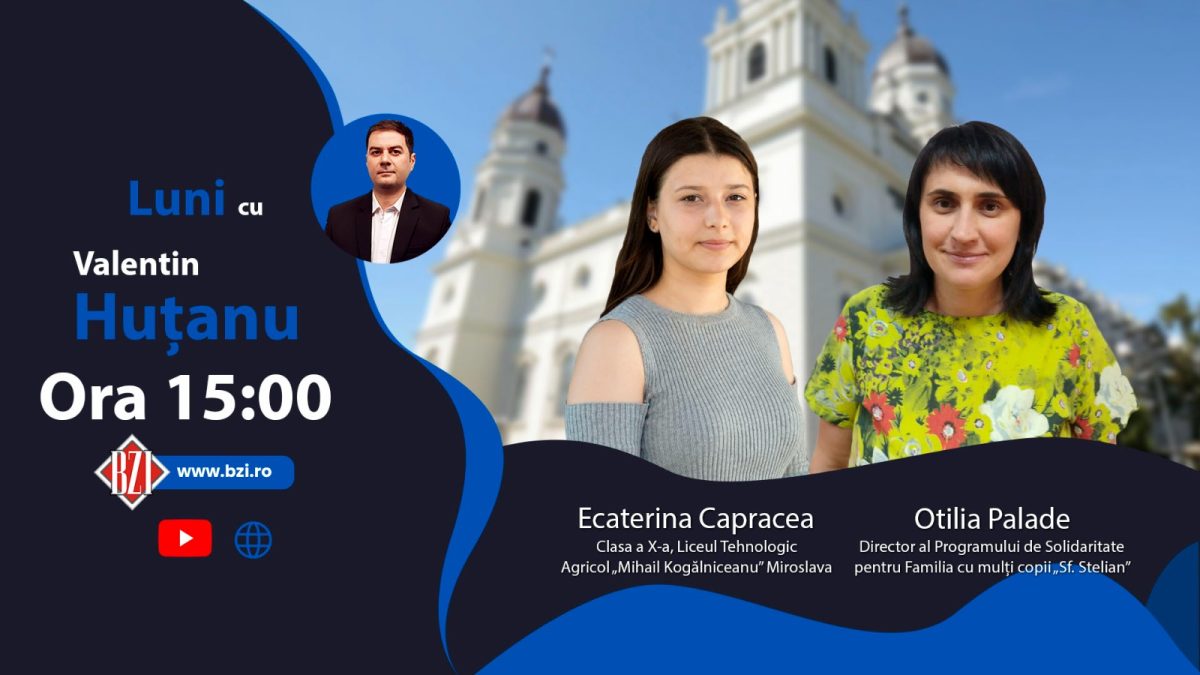 Campanie de strângere de fonduri pentru bursa lunară a 100 de copii și tineri excepționali, în care este implicată și Mitropolia Moldovei și Bucovinei, în Studioul BZI LIVE alături de Otilia Palade, director al Programului de Solidaritate pentru Familia cu mulți copii ”Sfântul Stelian” și Ecaterina Capracea, elev în clasa a X-a – Liceul Tehnologic Agricol ”Mihail Kogălniceanu”, comuna Miroslava, județul Iași