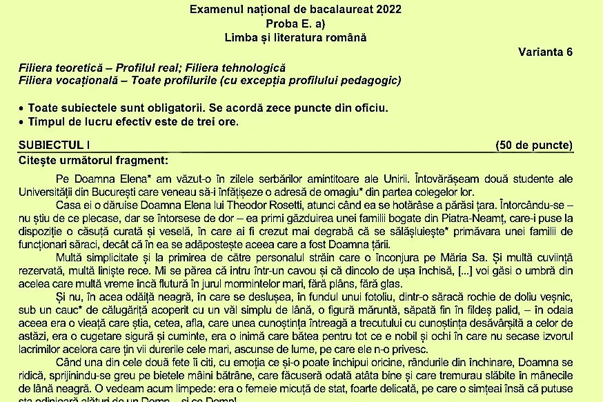 Au fost făcute publice subiectele la Bacalaureat 2022, proba scrisă la Limba și literatura română